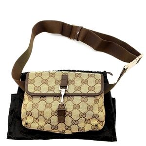 Auth GUCCI GG Canvas Beige Waist Bag